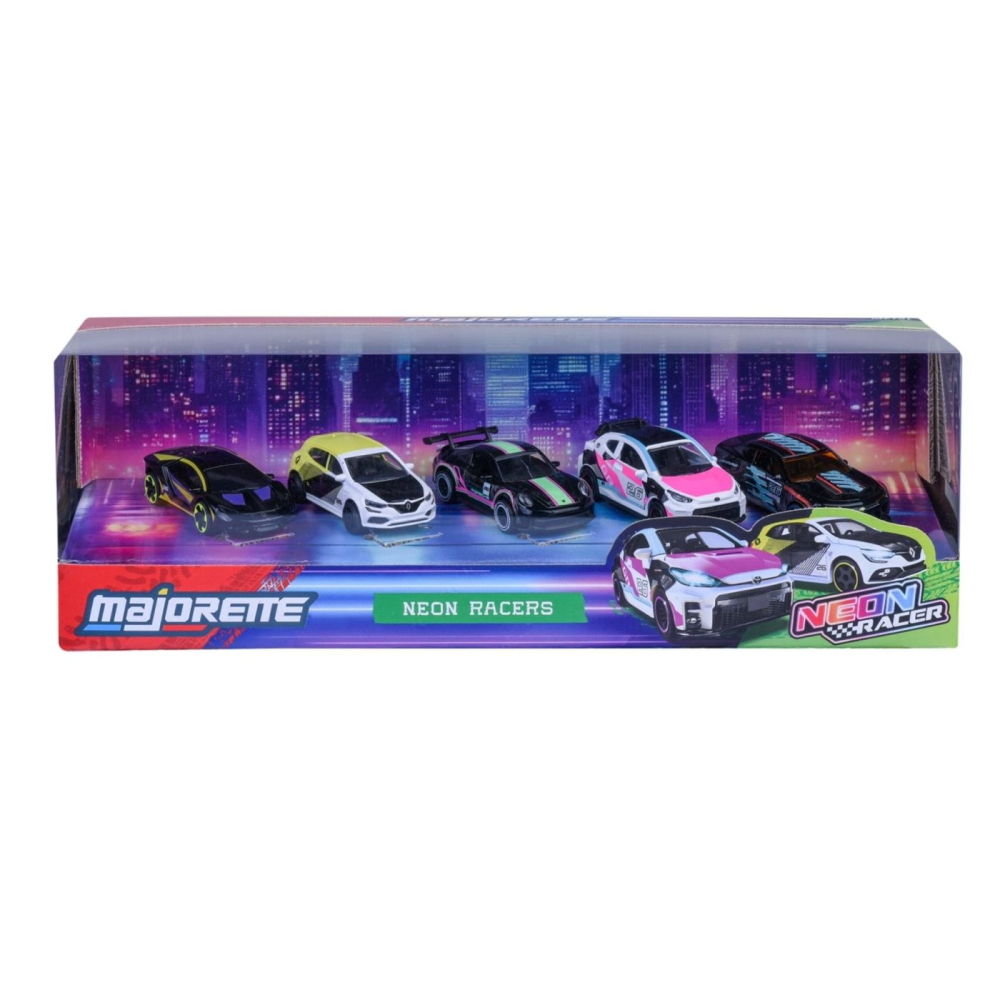 MAJORETTE SET 5 MASINUTE METALICE NEON RACER 7.5CM