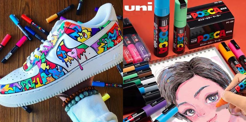 Set 60 markere Posca si mapa PVC UNIBALL, 32x32x5cm [6]