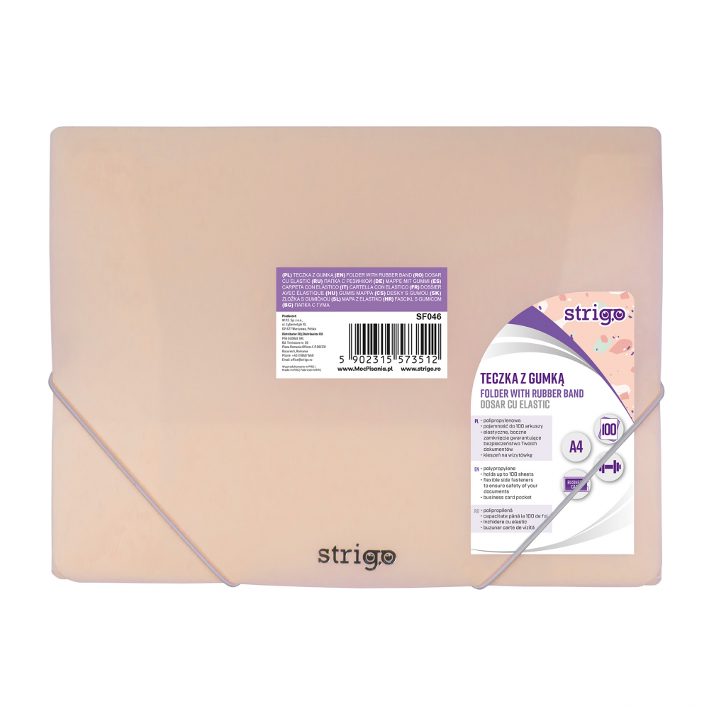 Mapa Strigo A4 cu elastic, culoare pastel piersica