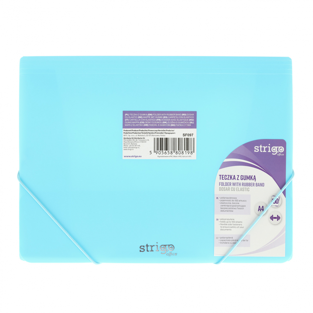 Mapa Strigo Plastic A4 cu banda elastica,albastru neon