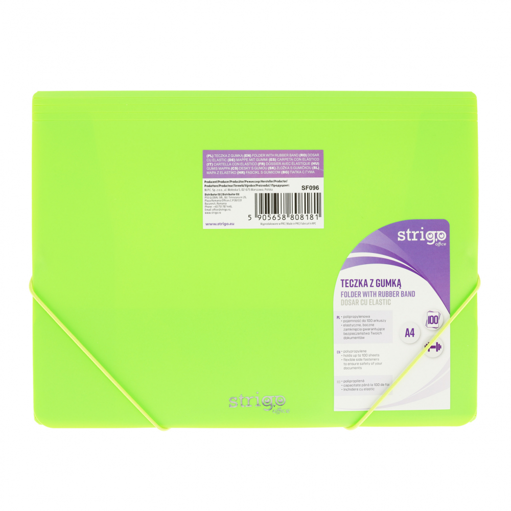 Mapa Strigo Plastic A4, banda elastica,verde neon