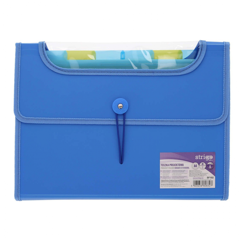 Mapa A4 extensibila cu 6 compartimente, plastic,albastru