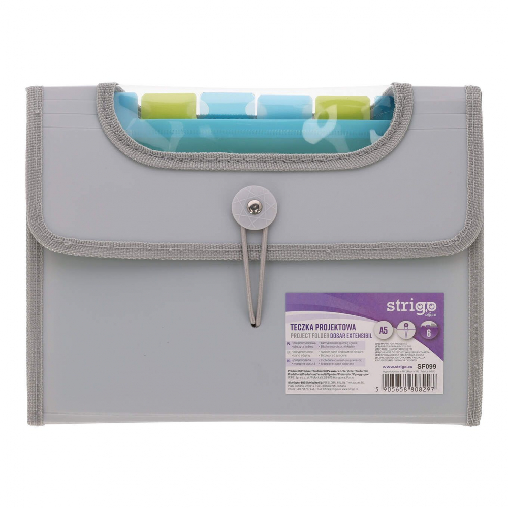 Mapa Strigo Plastic Extensibil A5, 6 Compartimente, Gri