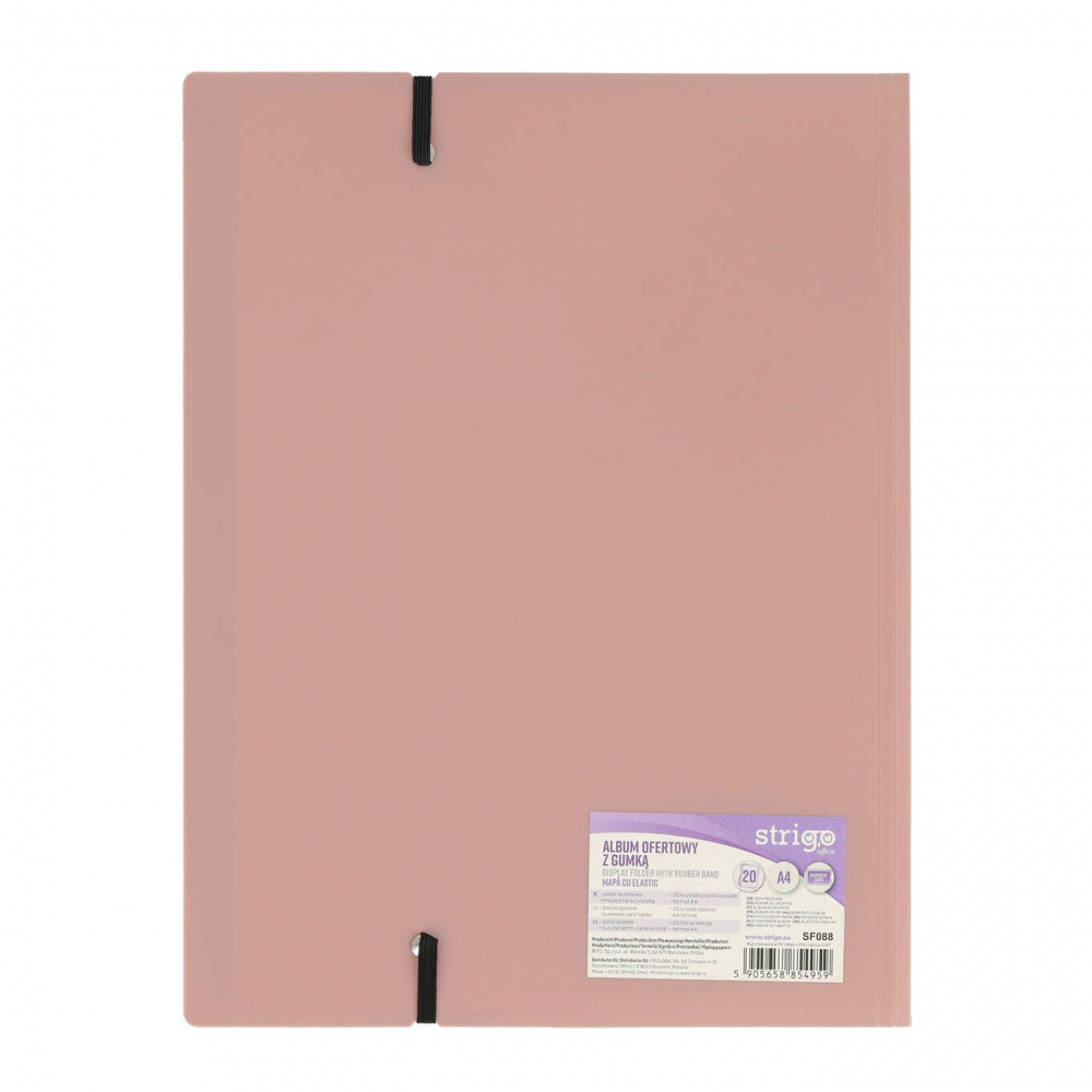 Mapa Strigo, PP, A4, cu elastic, 20 folii protecție, roz deschis [3]