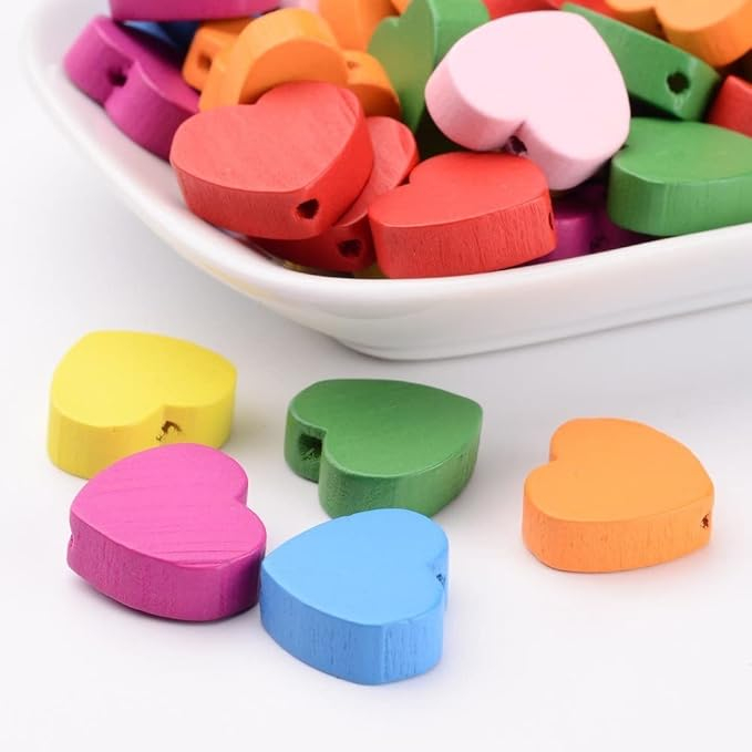Margele inimi colorate din lemn pentru activitati crafts,10 bucati/set, 23x20 mm [2]