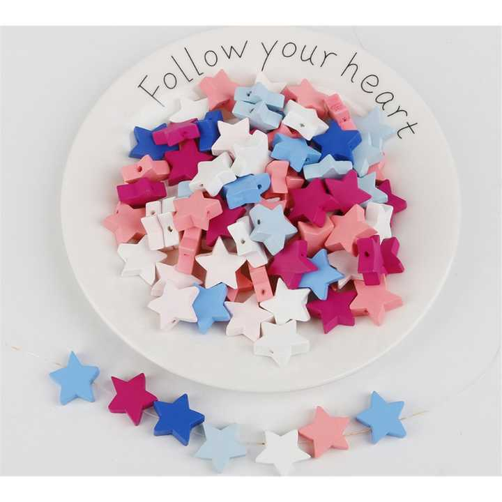 Margele stelute colorate din lemn pentru activitati crafts,10 bucati/set, 18 mm [2]