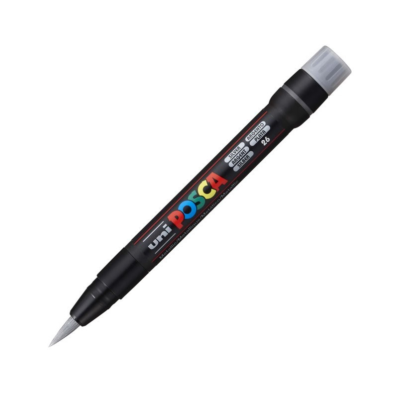 Marker cu varf tip pensula UNI Posca Brush PCF-350,argintiu