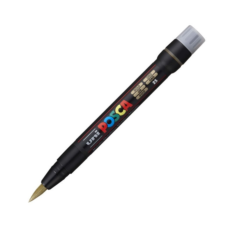 Marker cu varf tip pensula UNI Posca Brush PCF-350,auriu