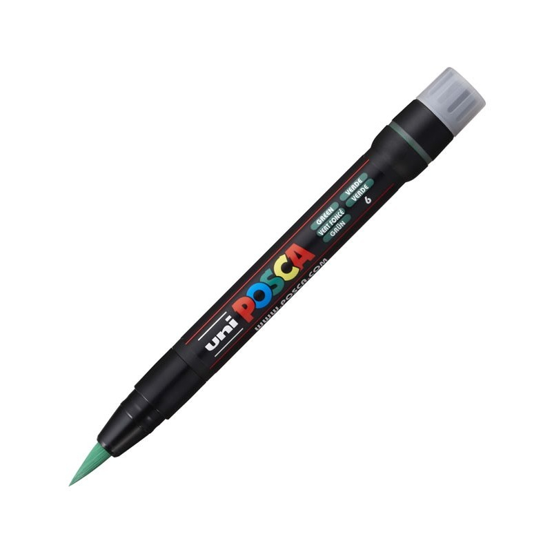 Marker cu varf tip pensula UNI Posca Brush PCF-350,verde