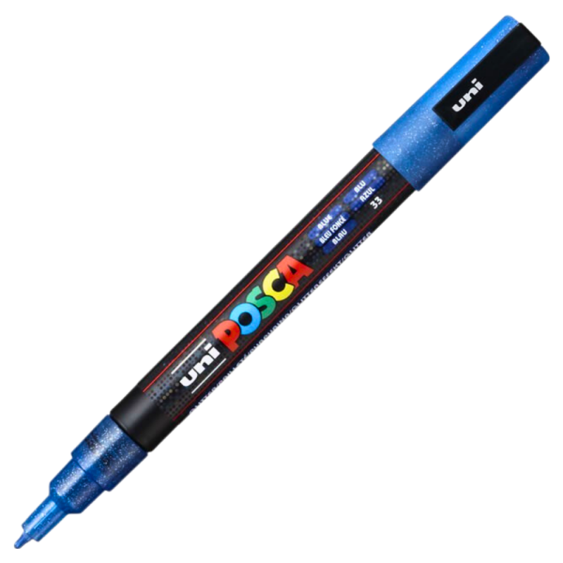 Marker PC-3M Posca cu vopsea pe baza de apa,varf fin, 0.9-1.3 mm,albastru cu sclipici