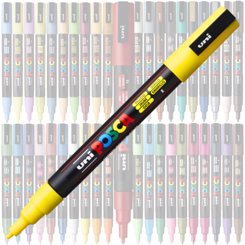 Marker PC-3M Posca cu vopsea pe baza de apa,varf fin, 0.9-1.3 mm,galben [2]