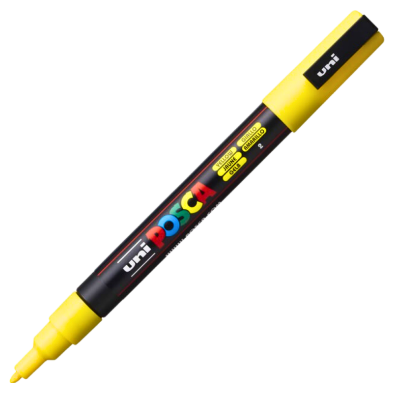 Marker PC-3M Posca cu vopsea pe baza de apa,varf fin, 0.9-1.3 mm,galben