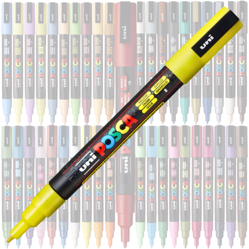 Marker PC-3M Posca cu vopsea pe baza de apa,varf fin, 0.9-1.3 mm,galben cu sclipici [2]