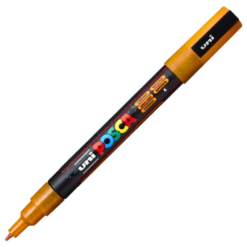 Marker pc-3m posca cu vopsea pe baza de apa,varf fin, 0.9-1.3 mm,portocaliu cu sclipici