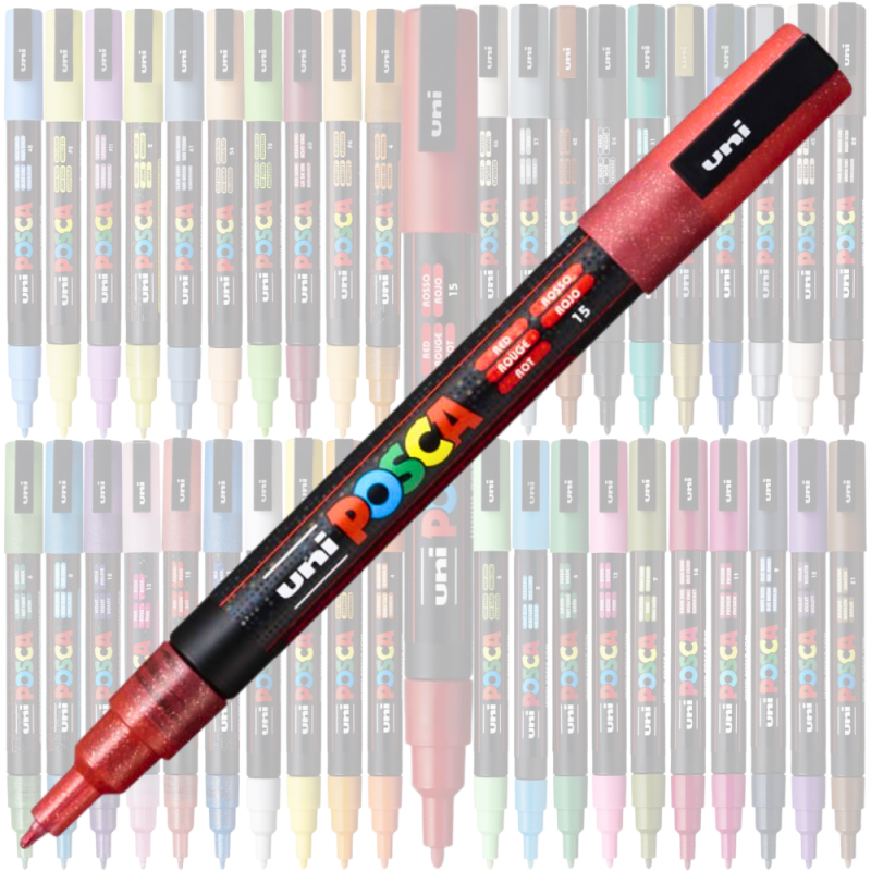 Marker PC-3M Posca cu vopsea pe baza de apa,varf fin, 0.9-1.3 mm,rosu cu sclipici [2]