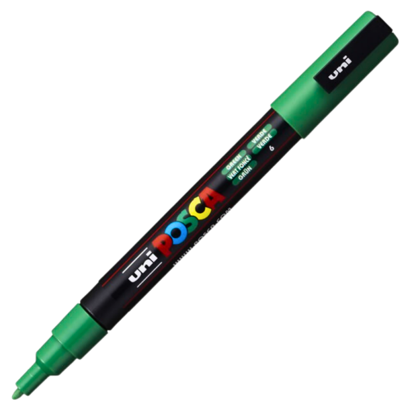 Marker PC-3M Posca cu vopsea pe baza de apa,varf fin, 0.9-1.3 mm,verde