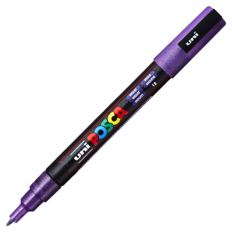 Marker PC-3M Posca cu vopsea pe baza de apa,varf fin, 0.9-1.3 mm,violet cu sclipici