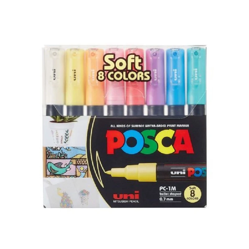 Marker UNI PC-1M Posca 0.7 mm, set 8 culori pastelate