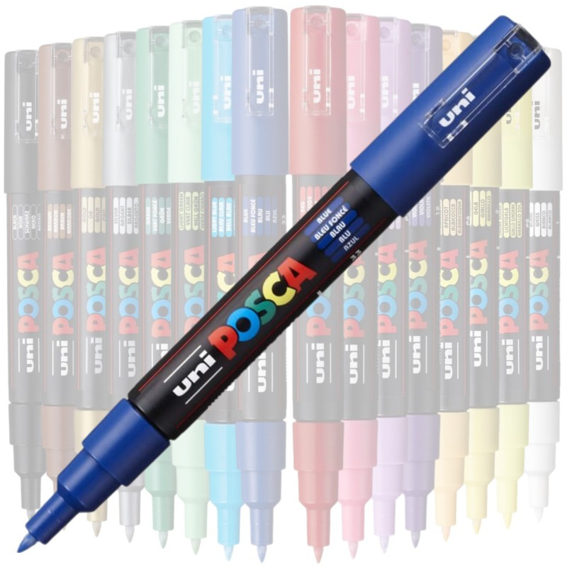 Marker UNI PC-1M Posca 0.7 mm,varf rotund,albastru [3]