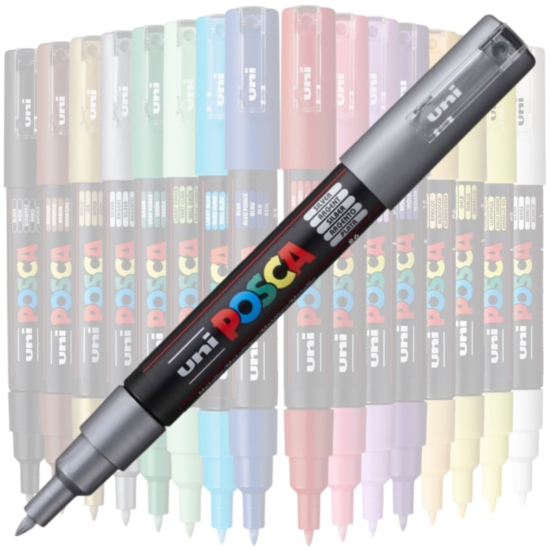 Marker UNI PC-1M Posca 0.7 mm,varf rotund,argintiu [3]