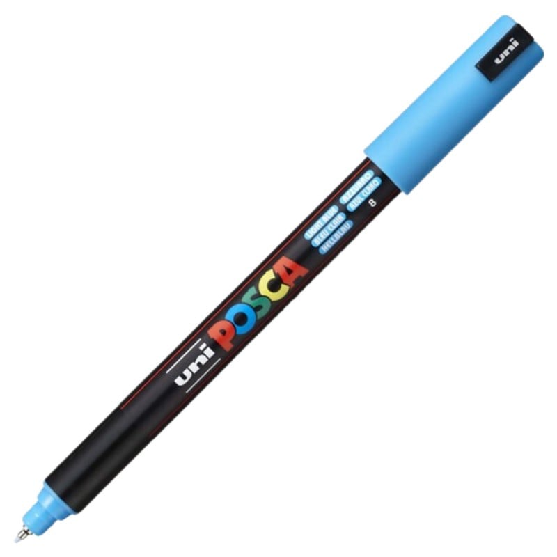 Marker UNI PC-1MR Posca, 0.7 mm,varf fin metalic,albastru deschis