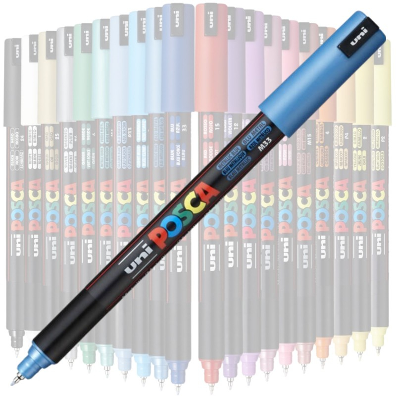 Marker UNI PC-1MR Posca, 0.7 mm,varf fin metalic,albastru metalizat [2]