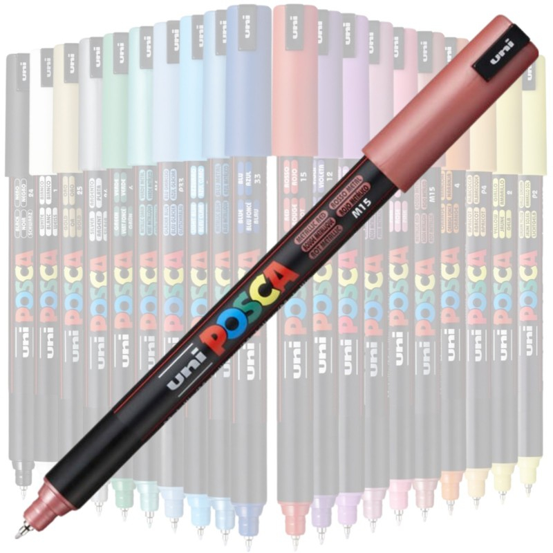 Marker UNI PC-1MR Posca, 0.7 mm,varf fin metalic,rosu metalizat [2]