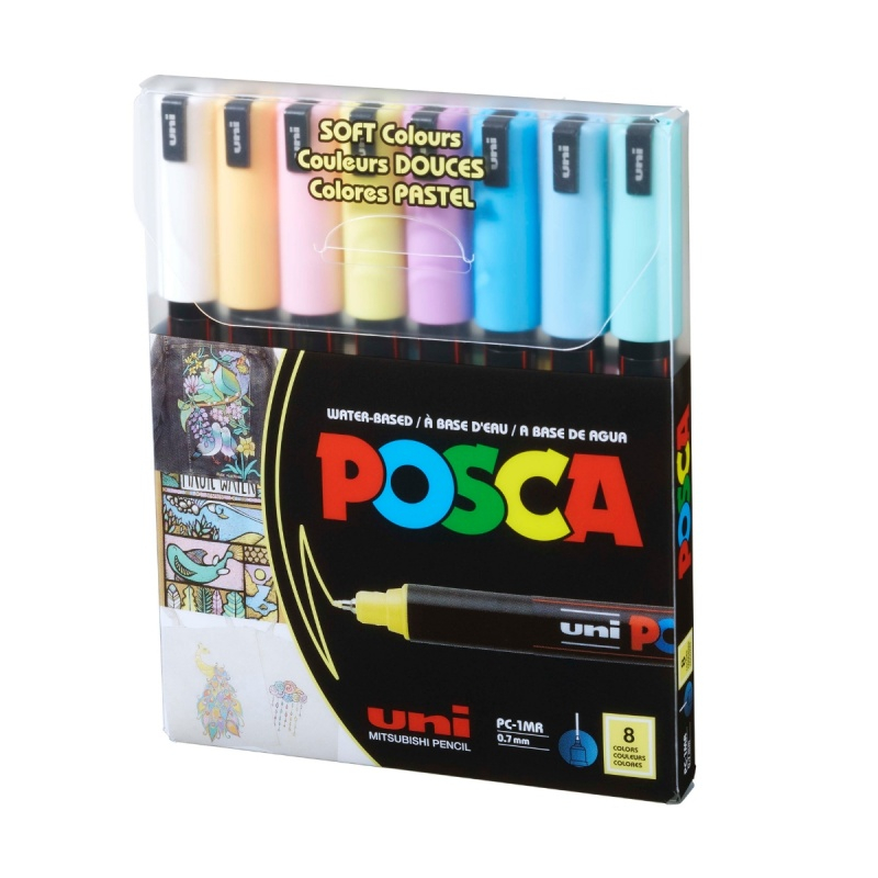 Marker UNI PC-1MR Posca 0.7 mm,varf fin metalic, set 8 culori pastelate [2]