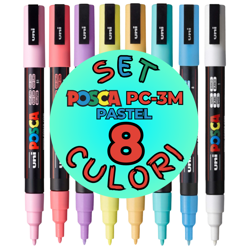 Marker UNI PC-3M Posca 0.9-1.3 mm,varf rotund,set 8 culori pastelate [4]