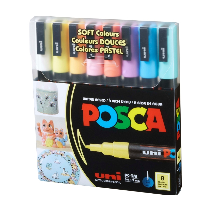 Marker UNI PC-3M Posca 0.9-1.3 mm,varf rotund,set 8 culori pastelate [2]