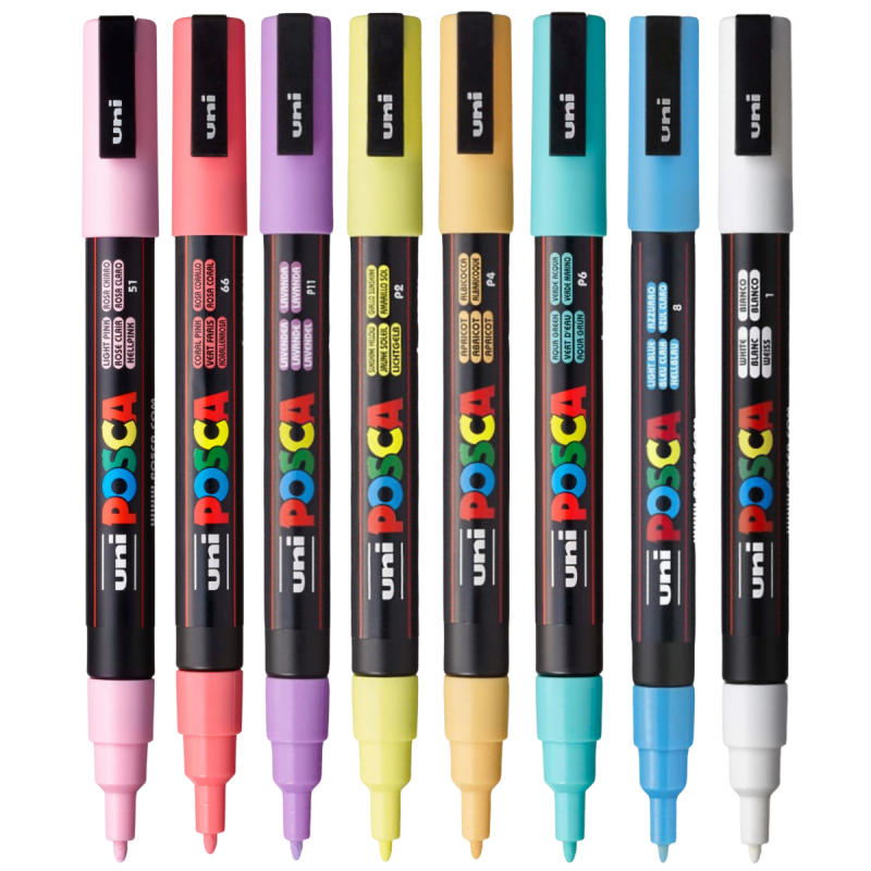 Marker UNI PC-3M Posca 0.9-1.3 mm,varf rotund,set 8 culori pastelate [3]