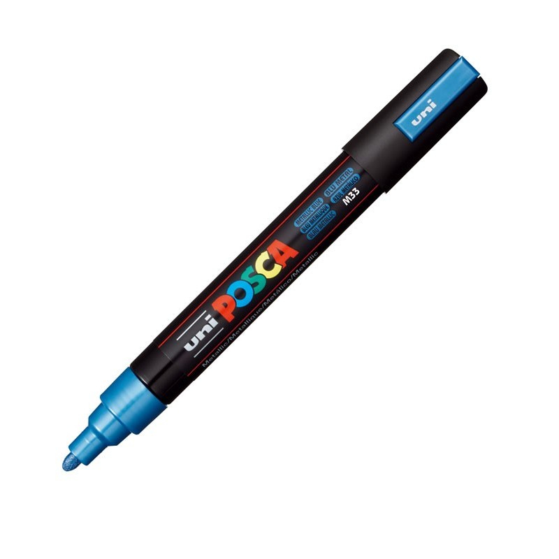Marker UNI PC-5M Posca, 1.8-2.5 mm,varf mediu,albastru metalizat