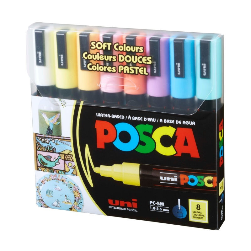 Marker UNI PC-5M Posca 1.8-2.5 mm,varf mediu,set 8 culori pastelate [2]