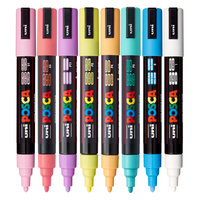 Marker UNI PC-5M Posca 1.8-2.5 mm,varf mediu,set 8 culori pastelate [3]
