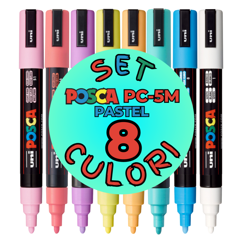 Marker UNI PC-5M Posca 1.8-2.5 mm,varf mediu,set 8 culori pastelate [4]