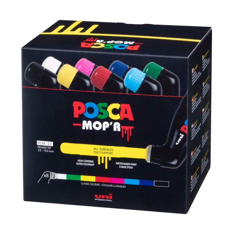 Set 8 Markere POSCA Mop,  r PCM22 ,   Varf Buretat 3-19 mm pentru Efecte Creative