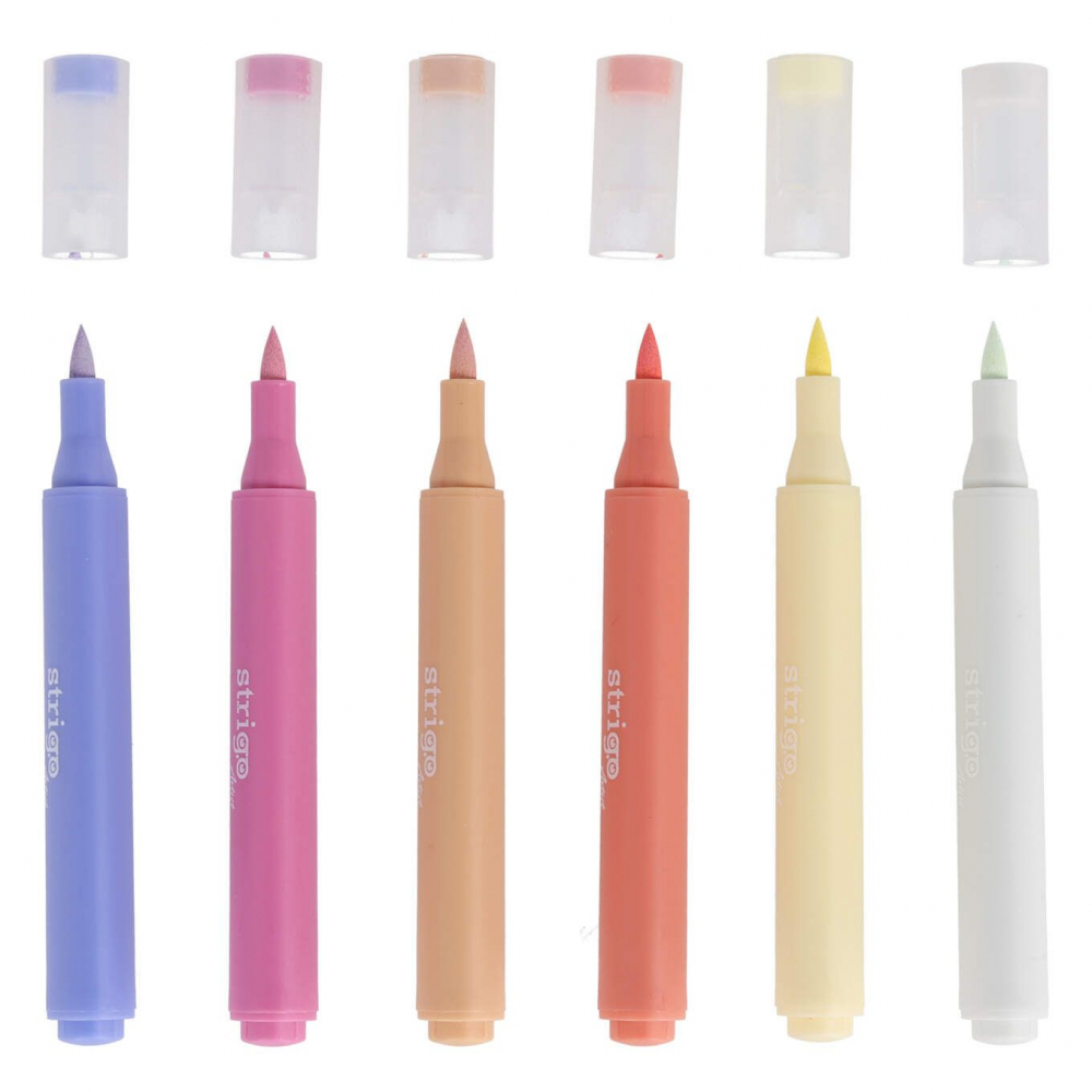 Markere acrilice Strigo – Set 6 culori, vârf tip pensulă [2]