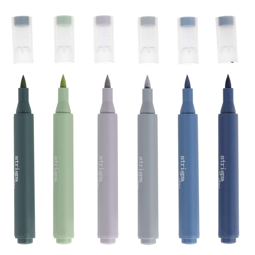Markere acrilice Strigo – Set 6 culori, vârf tip pensulă [3]