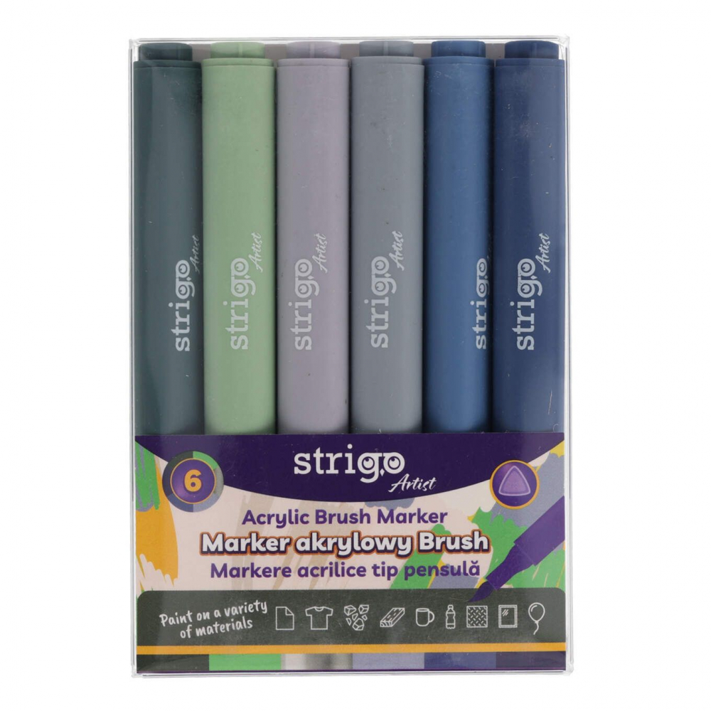 Markere acrilice Strigo ,   Set 6 culori, varf tip pensula