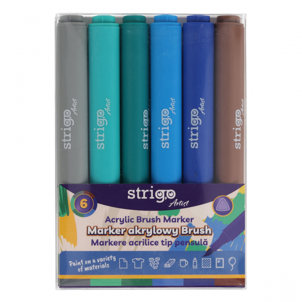 Markere acrilice Strigo ,   Set 6 culori, varf tip pensula