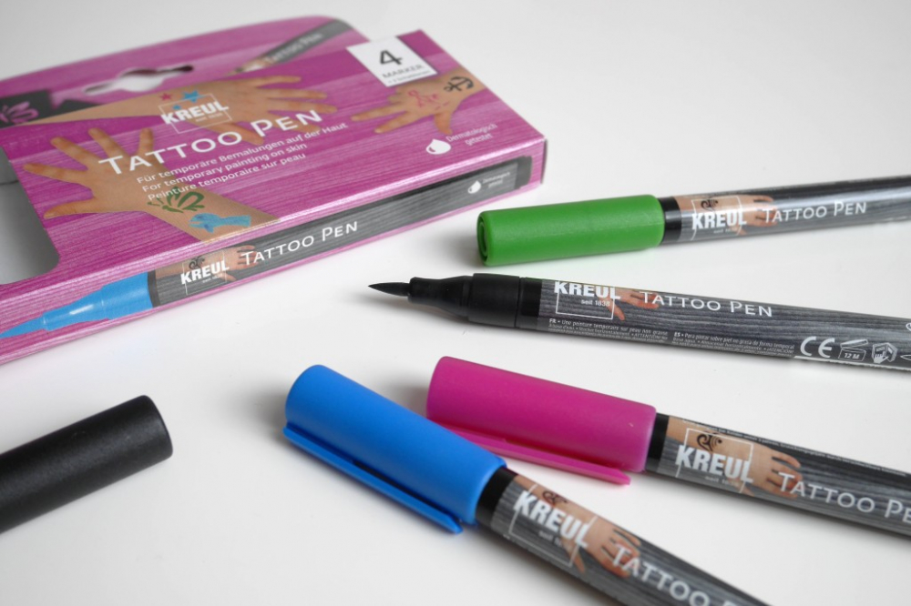 Set 4 Markere Party pentru tatuaje temporare cu 3 sabloane incluse,varf tip pensula [2]