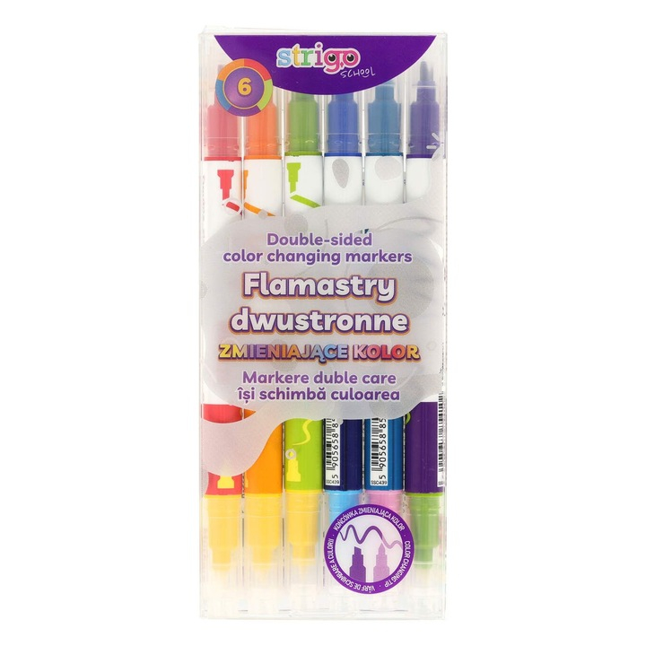 Markere Strigo duble cu schimbare de culoare, 6 buc 10 culori