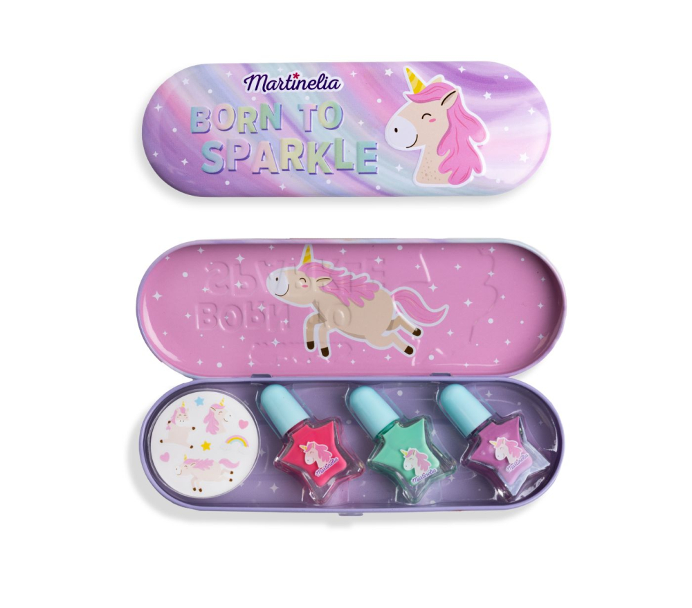 MARTINELIA LITTLE UNICORN SET 3 LACURI DE UNGHII SI STICKERS IN CUTIE METALICA [2]
