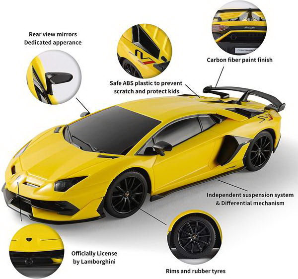 Mașină cu Telecomandă Lamborghini Aventador SVJ Galben, Scara 1:24 [7]