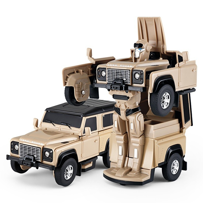 MASINUTA METALICA CONVERTIBILA LAND ROVER DEFENDER BEJ CU SCARA 1 LA 32 [2]