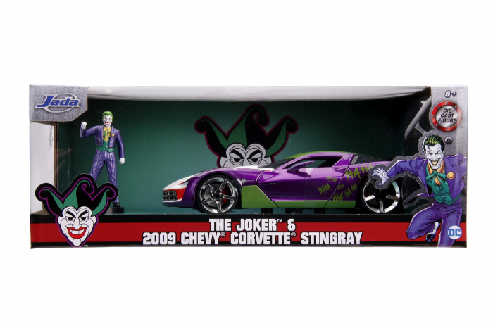 Masinuta metalica chevy corvette stingray 2009 si figurina joker 1:24