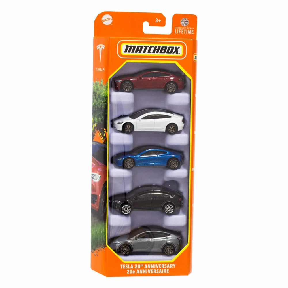MATCHBOX SET 5 MASINUTE METALICE TESLA 20TH ANNIVERSARY SCARA 1:64 [1]