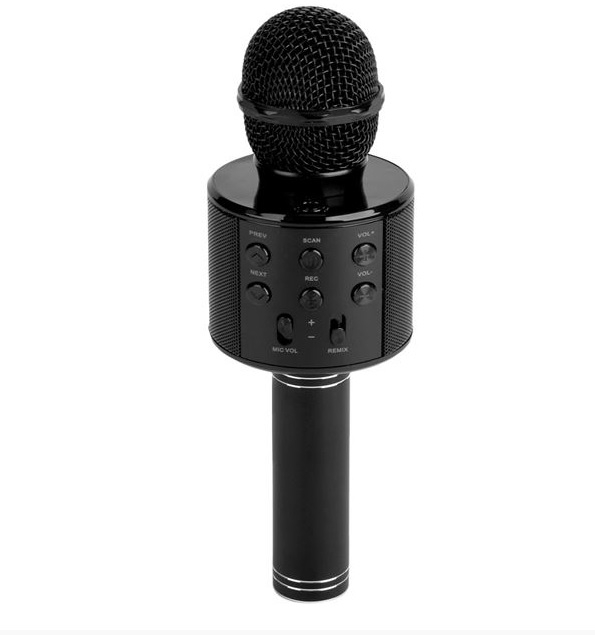 Microfon pentru karaoke, port usb, fara fir, 1200mah, 4 ore autonomie acumulator, negru, ama
