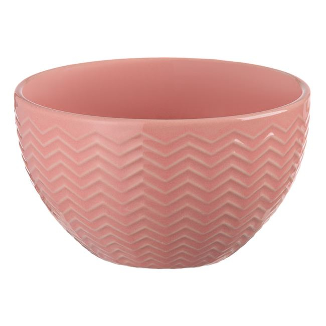 Mini bol pentru servire,ceramica,roz,design zig-zag,200 ml