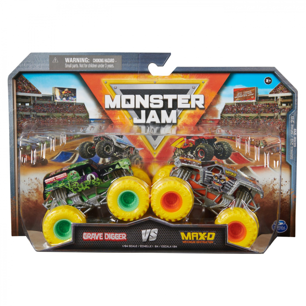 MONSTER JAM SET 2 MASINUTE METALICE GRAVE DIGGER SI MAX-D SCARA 1:64 [1]